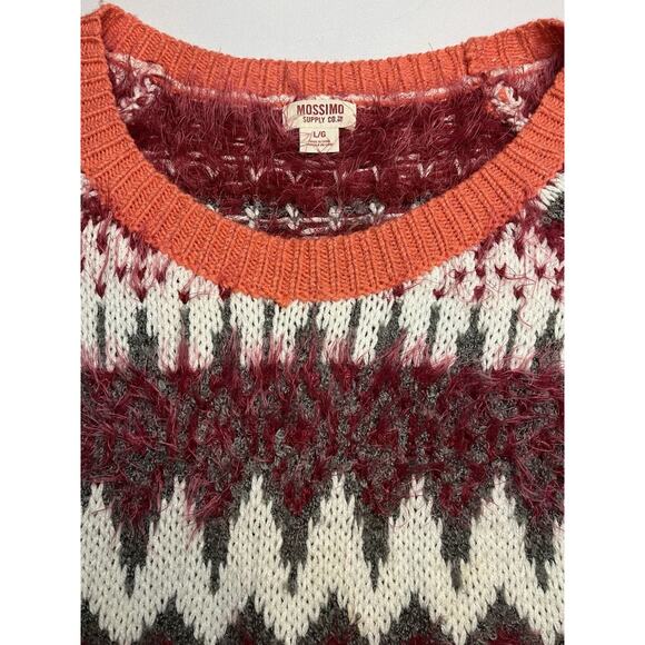 Mossimo Women's Fair Isle Sweater Coral/Berry/White With Fuzzy Texture Size L - Picture 4 of 9